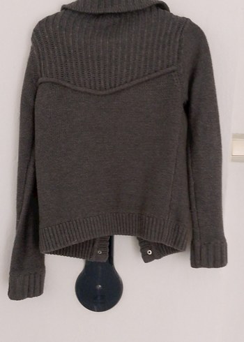 Düğmeli Gri Fitilli Hırka - Görsel 5