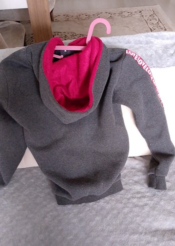 Kız Çocuk Gri Kapüşonlu Fermuarlı Sweatshirt - Görsel 2