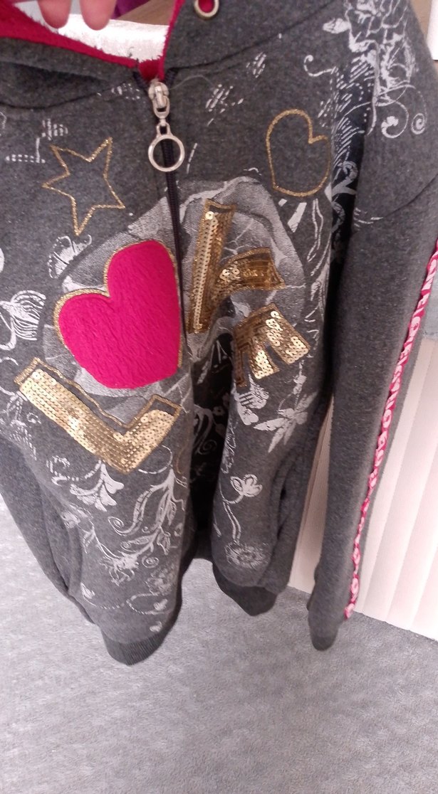 Kız Çocuk Gri Kapüşonlu Fermuarlı Sweatshirt - Görsel 4