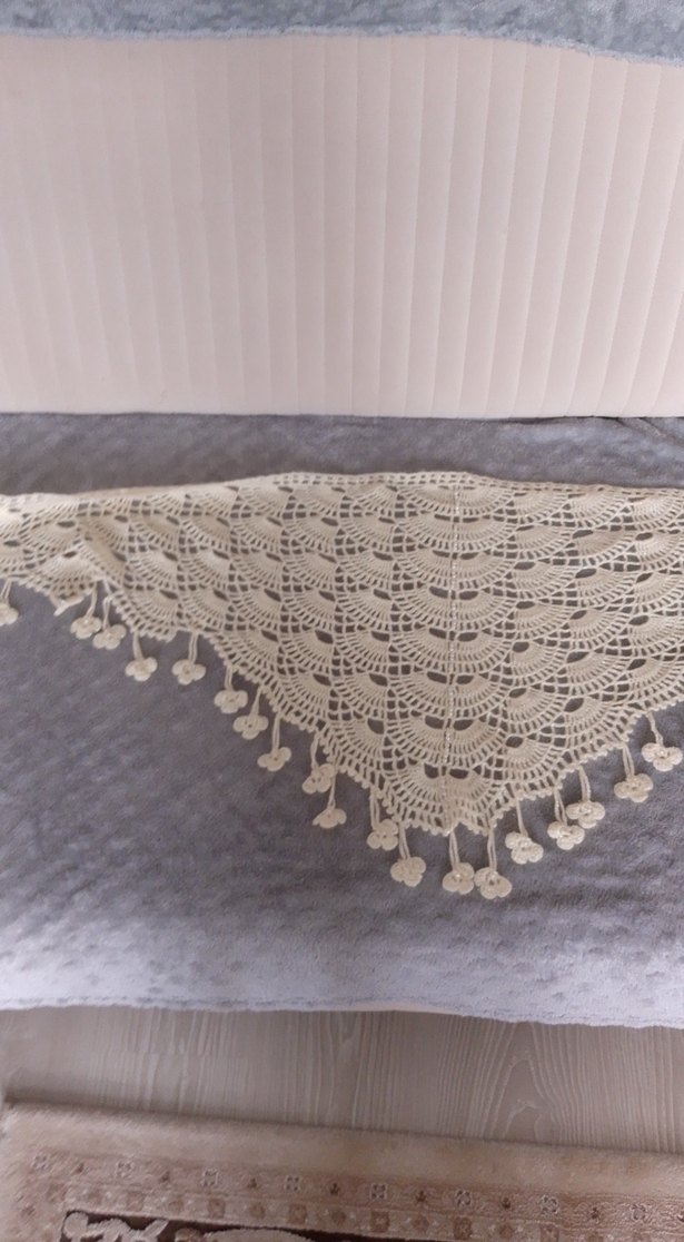 Bej Dantel Detaylı Kadın Triko Şal - Görsel 2