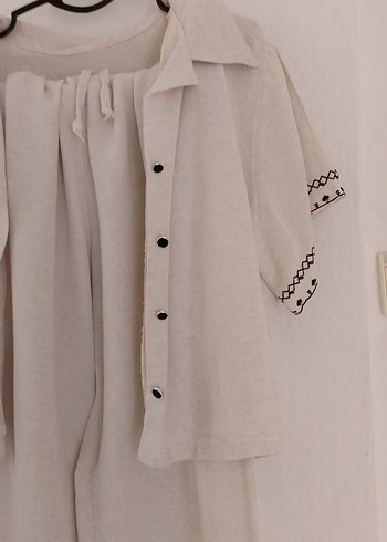 Nakışlı Bohem Kadın Uzun Kollu Bej Elbise - Görsel 2