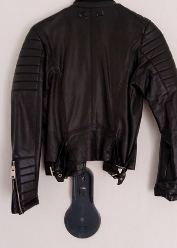 Siyah Kadın Deri Biker Ceket - Görsel 5