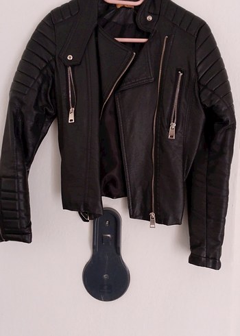 Siyah Kadın Deri Biker Ceket - Görsel 2