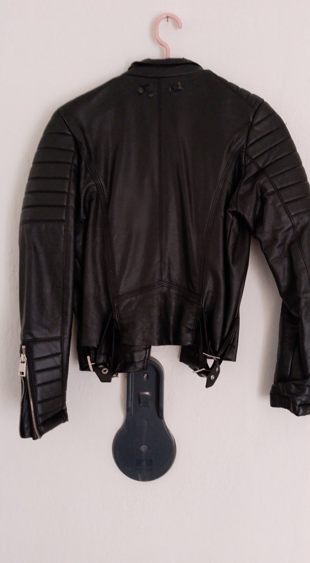 Siyah Kadın Deri Biker Ceket - Görsel 5