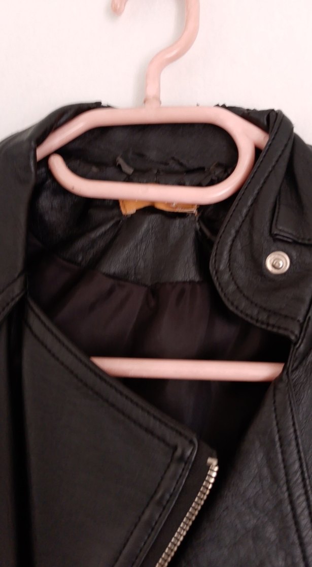 Siyah Kadın Deri Biker Ceket - Görsel 3