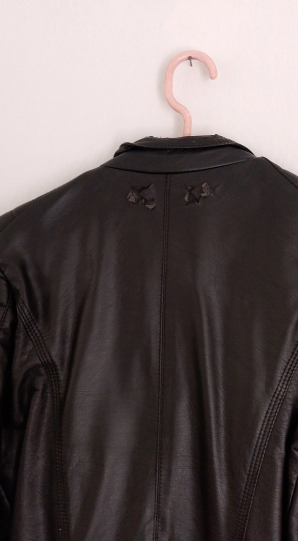 Siyah Kadın Deri Biker Ceket - Görsel 4