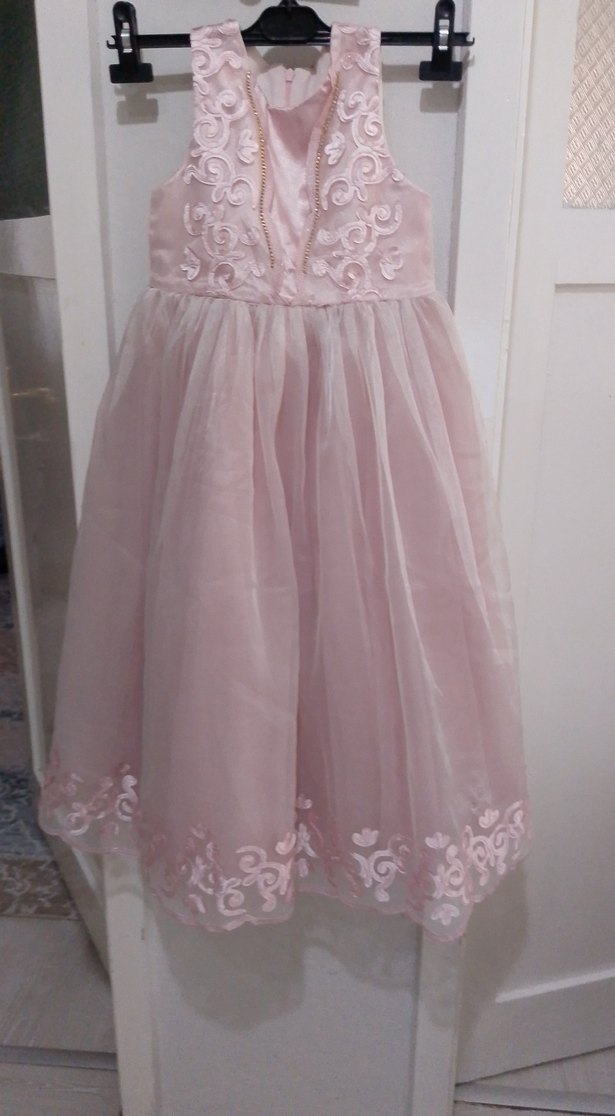 Klasik Dantel İşlemeli Pembe Kız Elbisesi - Görsel 2