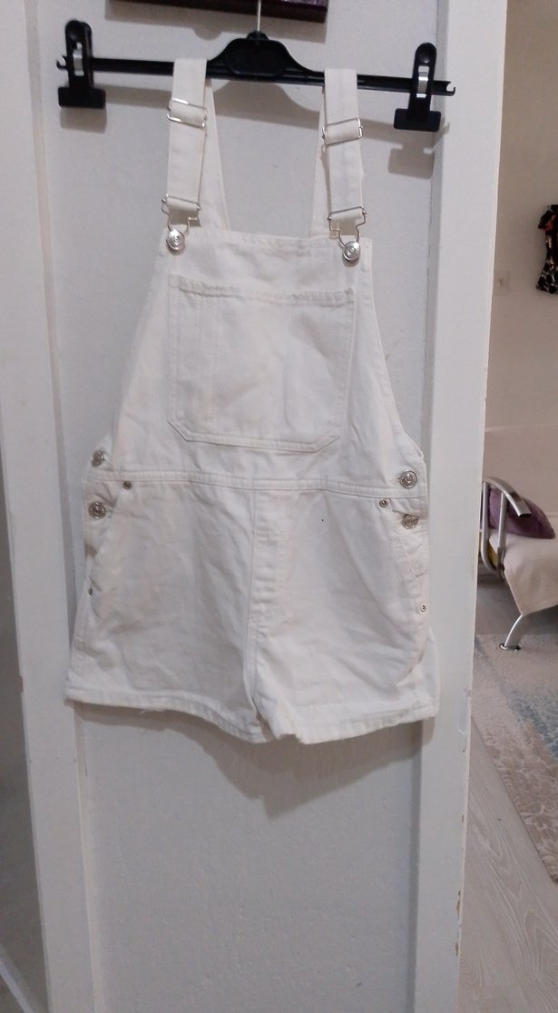 Kızlar için Beyaz Askılı Pamuklu Salopet - Görsel 2