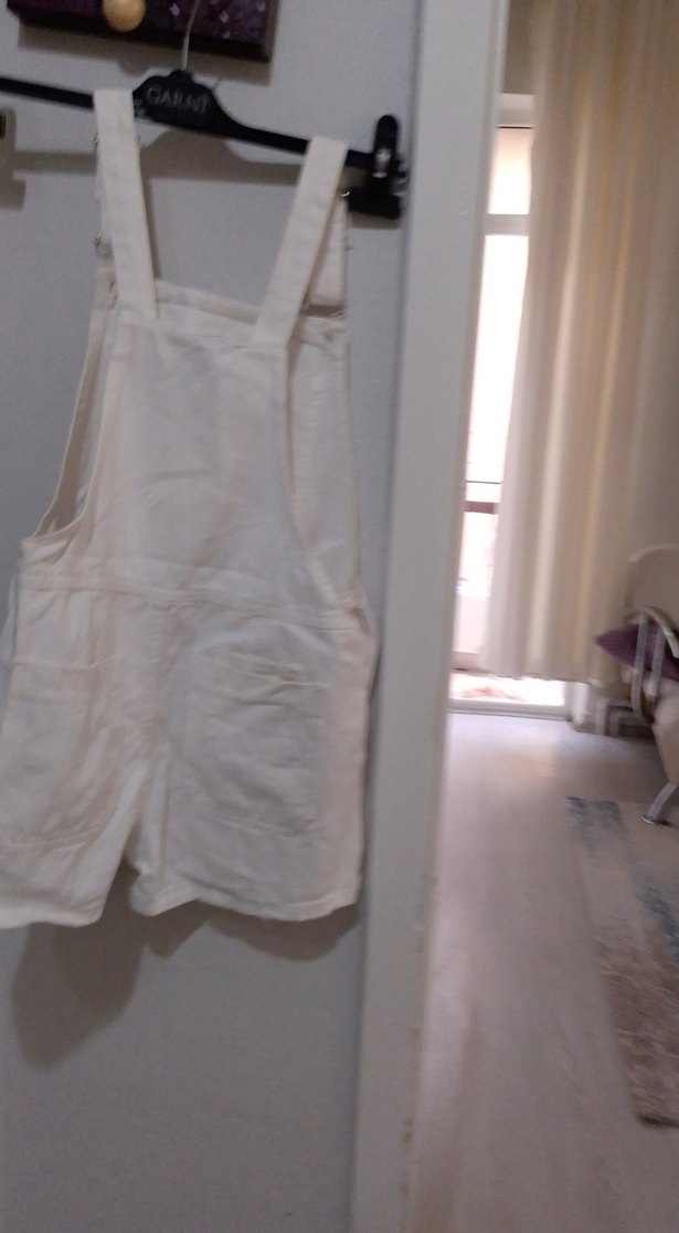 Kızlar için Beyaz Askılı Pamuklu Salopet - Görsel 4