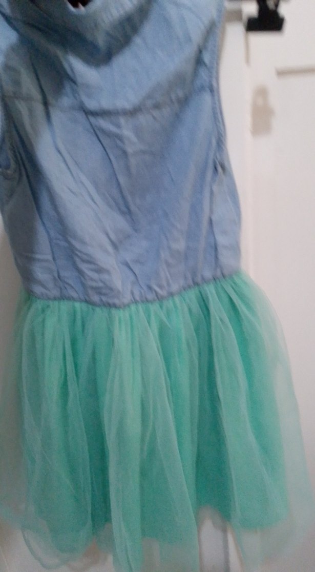 Kolsuz Turkuaz Fırfırlı Kız Elbisesi - Görsel 3