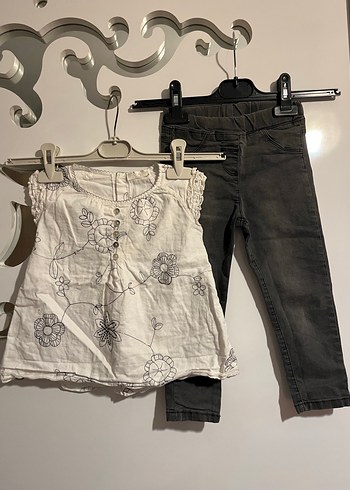 LCW Gri Nakışlı Kız Bebek Takımı