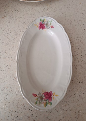 Pastel Çiçek Desenli Beyaz Servis Tabağı