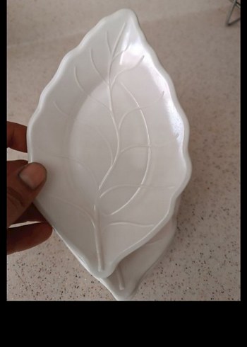 Yaprak Desenli Beyaz çerez tabağı lokumluk Tabak - Görsel 3