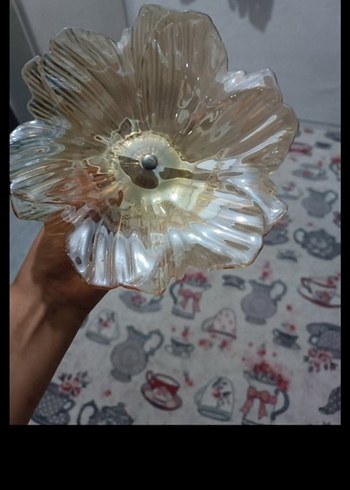 Bej Çiçek Desenli Cam Tabak - Görsel 6