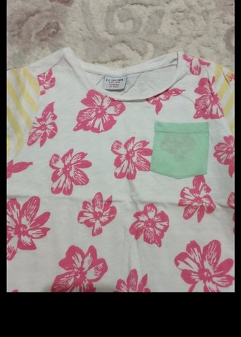 Kız Çocuk Pembe Çiçekli Tişört - Görsel 3