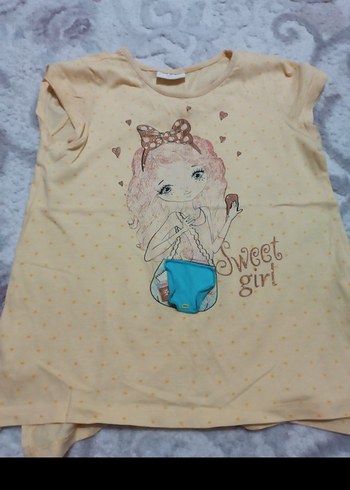 Kız Çocuk Bej Renkli Fırfırlı Tişört - Görsel 7