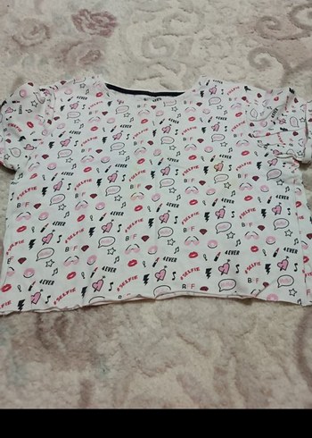 Kız Çocuk Pembe Desenli Kısa Kollu Tişört - Görsel 8