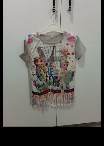 Kız Çocuk Gri Baskılı Fırfırlı Tişört - Görsel 2