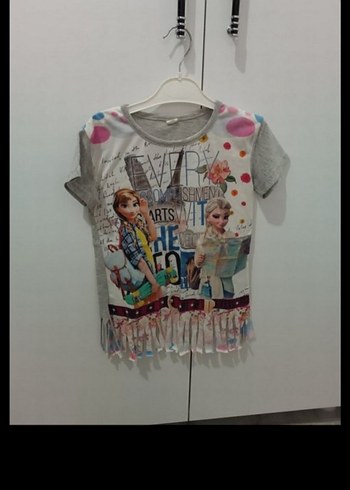 Kız Çocuk Gri Baskılı Fırfırlı Tişört - Görsel 6