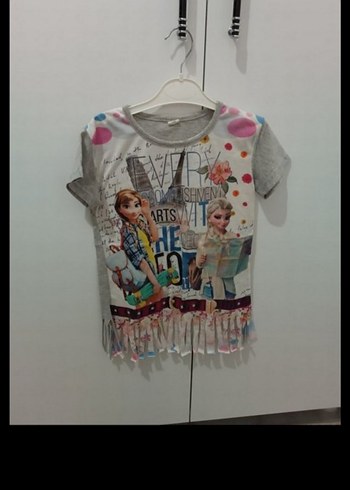 Kız Çocuk Gri Baskılı Fırfırlı Tişört - Görsel 5