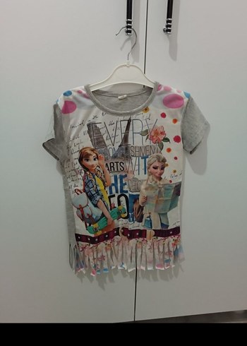 Kız Çocuk Gri Baskılı Fırfırlı Tişört - Görsel 8