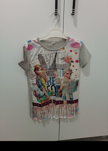 Kız Çocuk Gri Baskılı Fırfırlı Tişört - Görsel 10