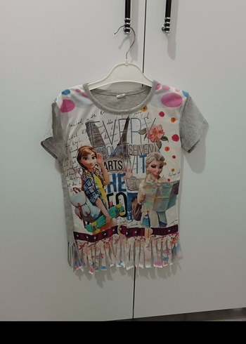 Kız Çocuk Gri Baskılı Fırfırlı Tişört - Görsel 7