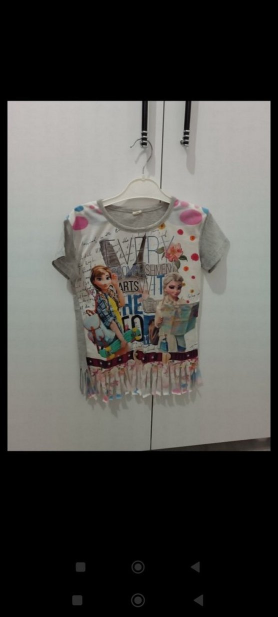 Kız Çocuk Gri Baskılı Fırfırlı Tişört - Görsel 2