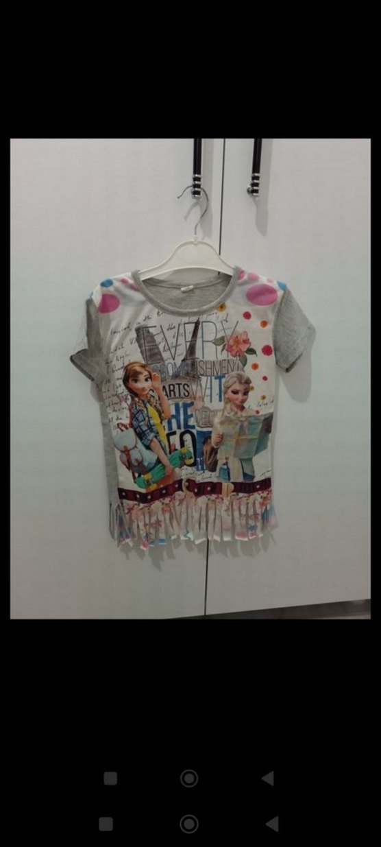 Kız Çocuk Gri Baskılı Fırfırlı Tişört - Görsel 3