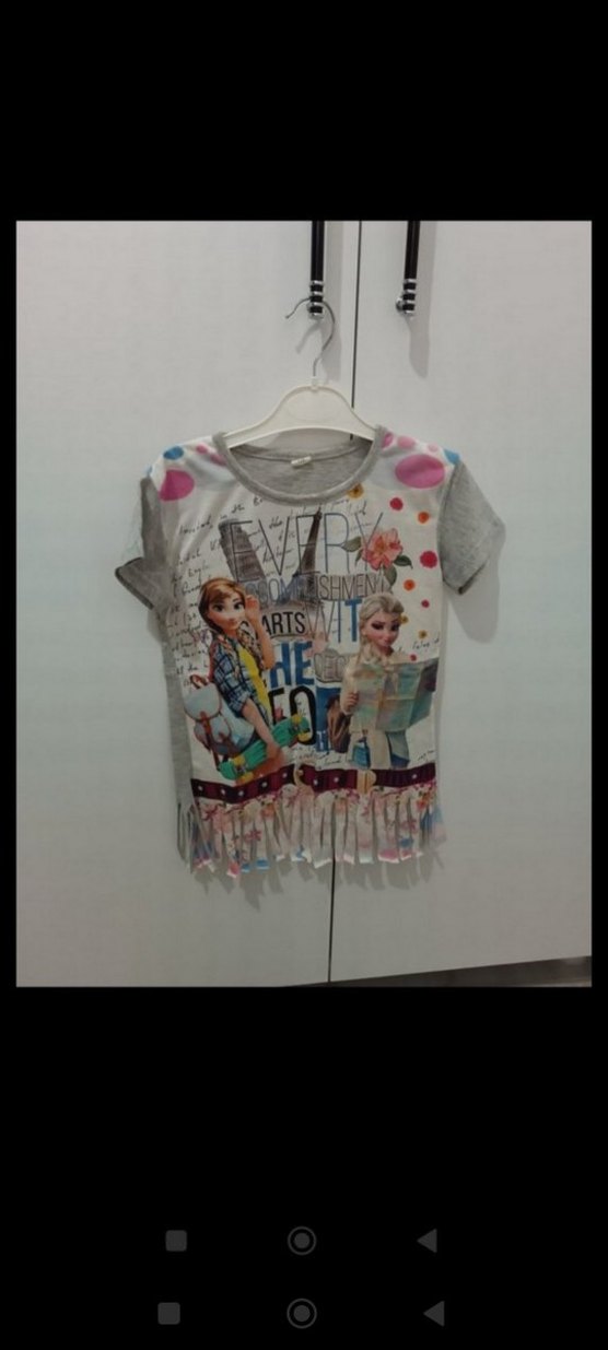 Kız Çocuk Gri Baskılı Fırfırlı Tişört - Görsel 5