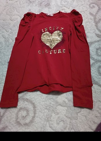 Kız Çocuk Kırmızı Uzun Kollu Pul İşlemeli Sweatshirt - Görsel 4