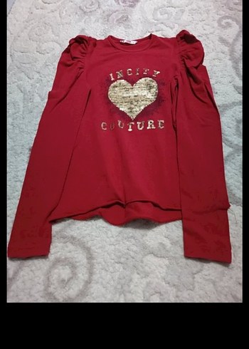 Kız Çocuk Kırmızı Uzun Kollu Pul İşlemeli Sweatshirt - Görsel 2