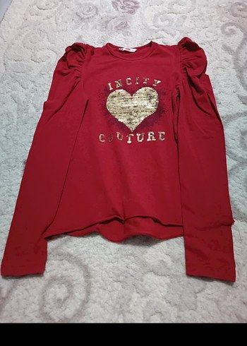 Kız Çocuk Kırmızı Uzun Kollu Pul İşlemeli Sweatshirt - Görsel 5