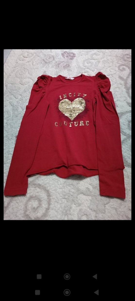 Kız Çocuk Kırmızı Uzun Kollu Pul İşlemeli Sweatshirt - Görsel 2