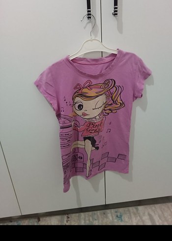 Kız Çocuk Pembe Baskılı Kısa Kollu Tişört - Görsel 5