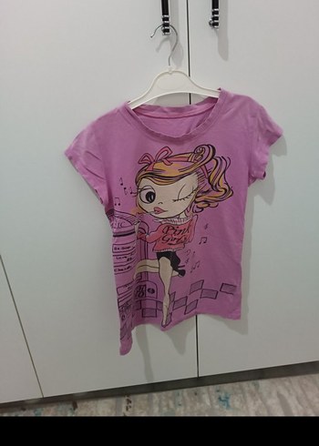 Kız Çocuk Pembe Baskılı Kısa Kollu Tişört - Görsel 2