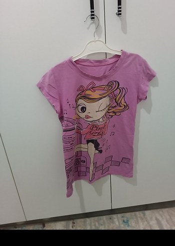 Kız Çocuk Pembe Baskılı Kısa Kollu Tişört - Görsel 3