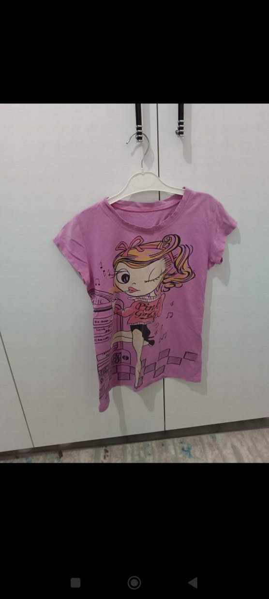 Kız Çocuk Pembe Baskılı Kısa Kollu Tişört - Görsel 4