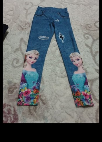 Kız Çocuk Renkli Baskılı Triko Denim Tayt - Görsel 5