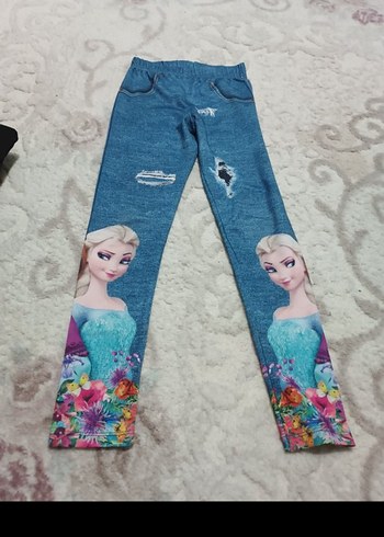 Kız Çocuk Renkli Baskılı Triko Denim Tayt - Görsel 6