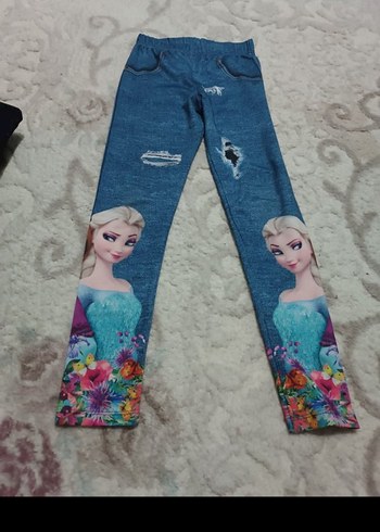 Kız Çocuk Renkli Baskılı Triko Denim Tayt - Görsel 8