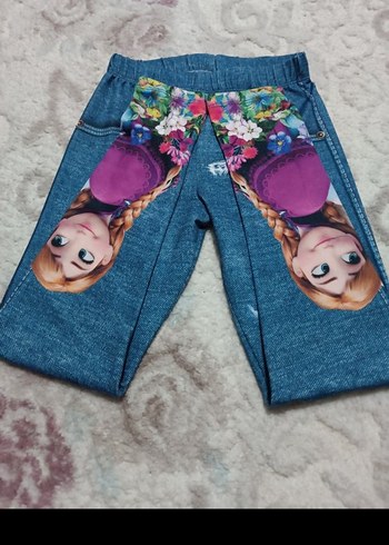 Kız Çocuk Renkli Baskılı Triko Denim Tayt - Görsel 9