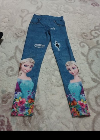 Kız Çocuk Renkli Baskılı Triko Denim Tayt - Görsel 7