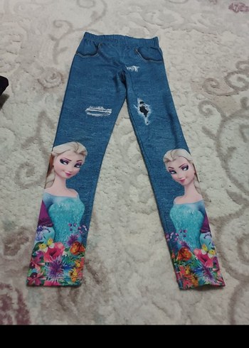 Kız Çocuk Renkli Baskılı Triko Denim Tayt - Görsel 12