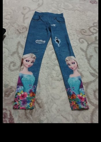 Kız Çocuk Renkli Baskılı Triko Denim Tayt - Görsel 2