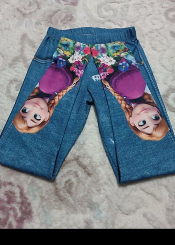 Kız Çocuk Renkli Baskılı Triko Denim Tayt - Görsel 10