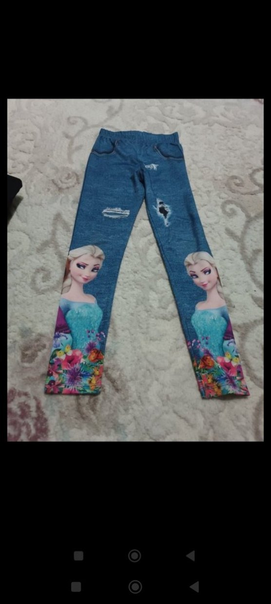 Kız Çocuk Renkli Baskılı Triko Denim Tayt - Görsel 5