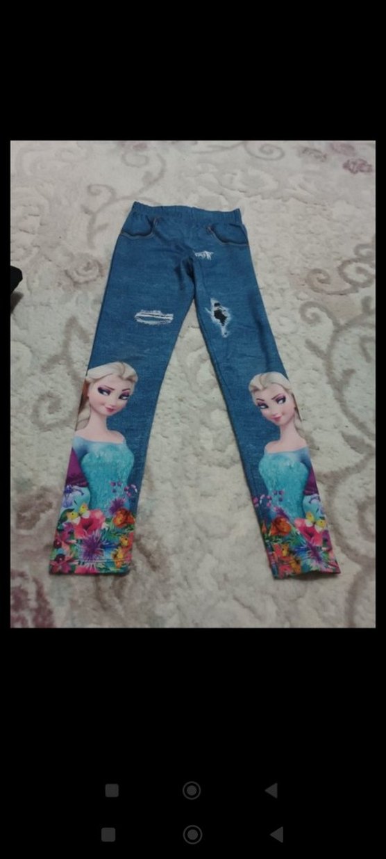 Kız Çocuk Renkli Baskılı Triko Denim Tayt - Görsel 2