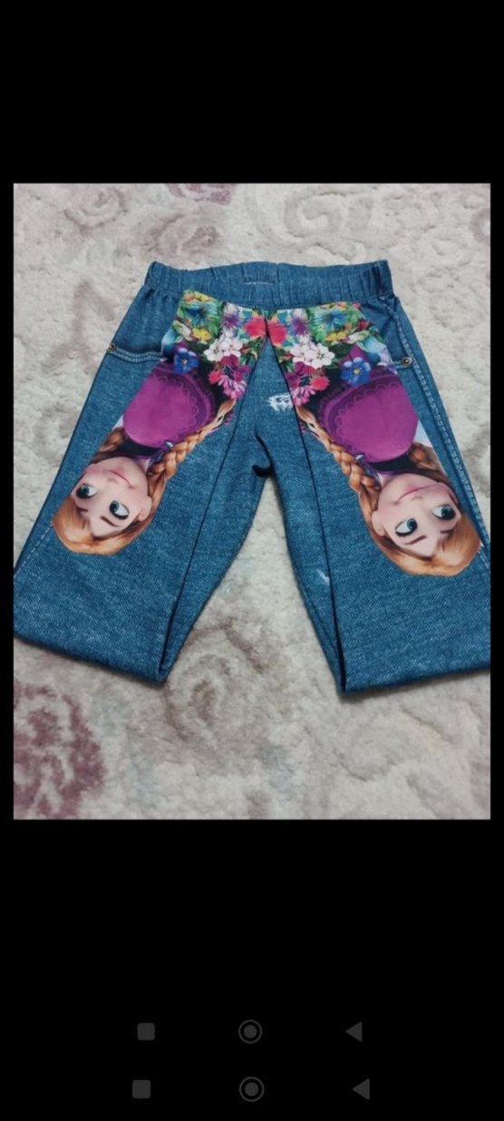 Kız Çocuk Renkli Baskılı Triko Denim Tayt - Görsel 3