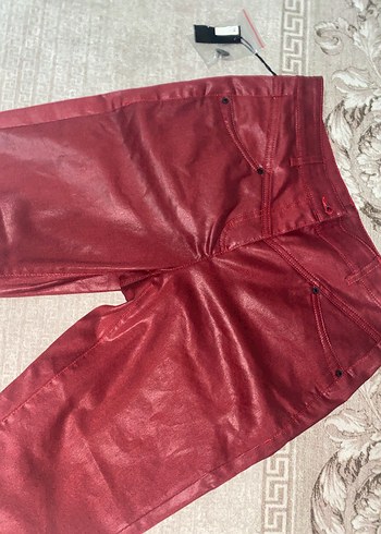 Bordo Deri Kadın Pantolon Midi Boy - Görsel 2